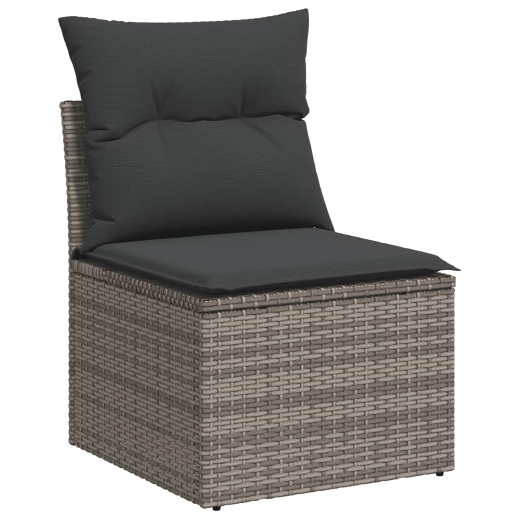 Set mobilier de gradina cu perne, 10 piese, gri, poliratan — imaginea 3