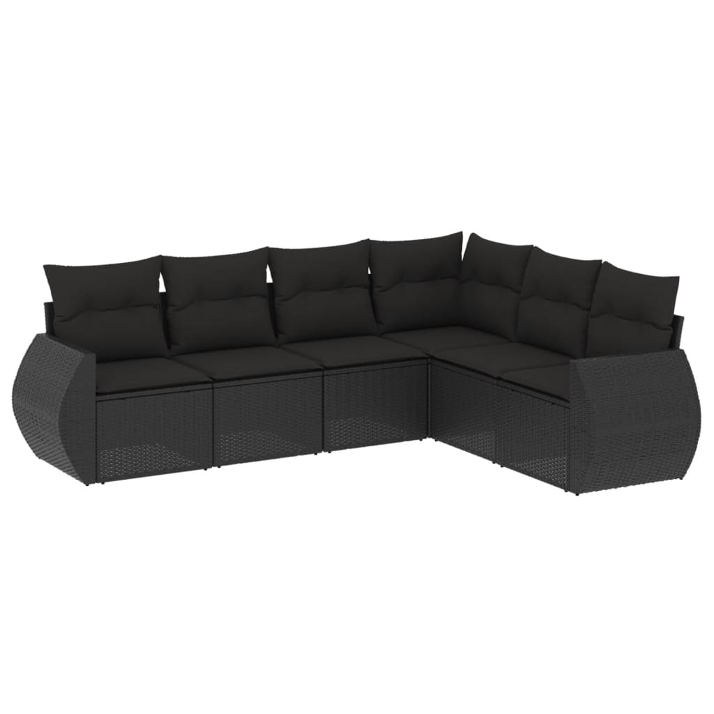 Set mobilier de gradina cu perne, 6 piese, negru, poliratan