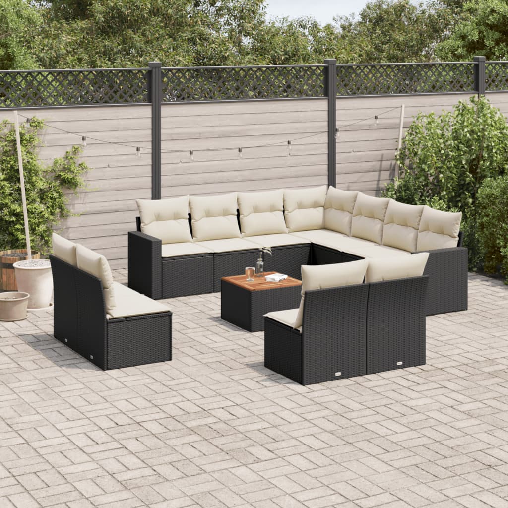 Set canapele de gradina, 12 piese, cu perne, negru, poliratan — imaginea 2