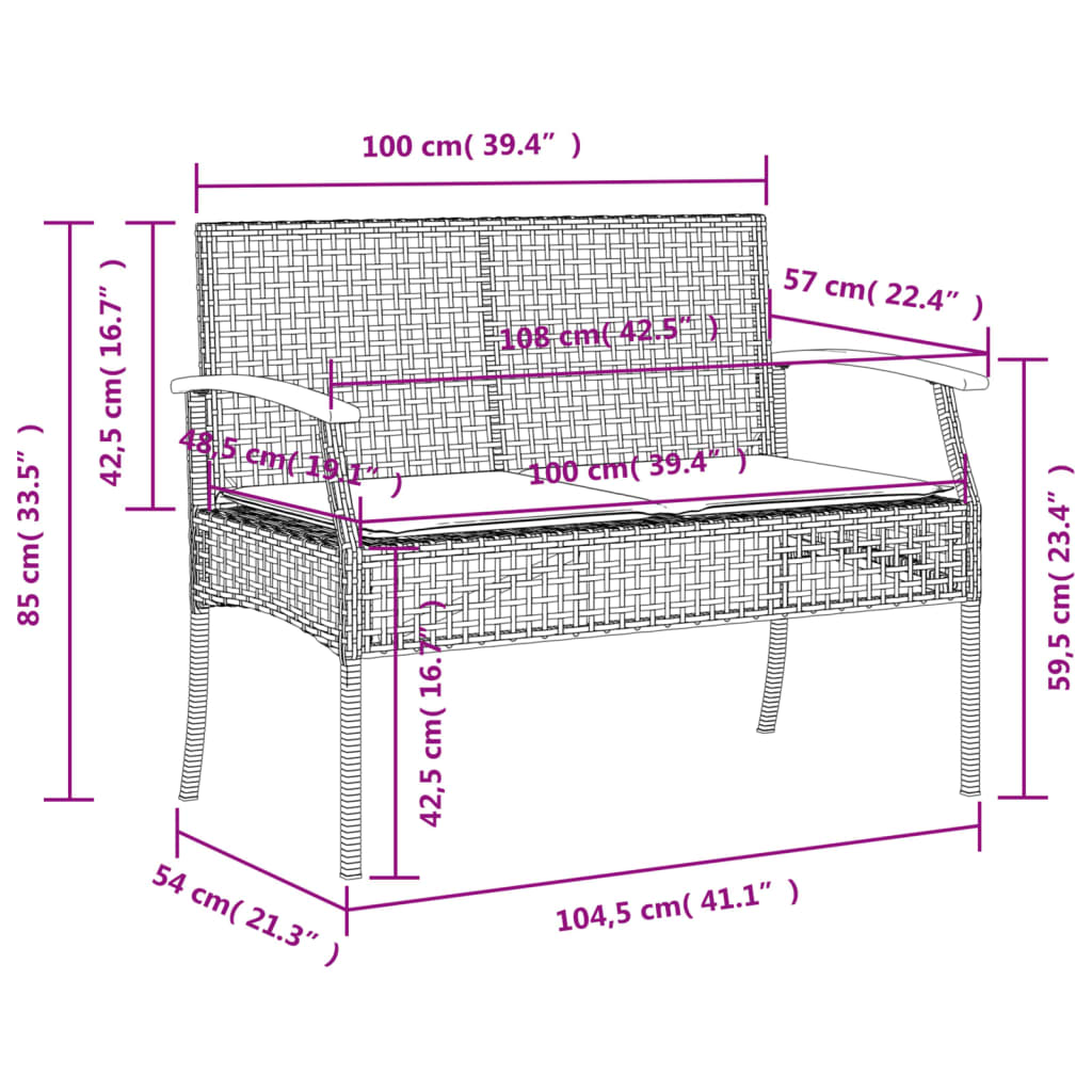 Set mobilier de gradina cu perne, 3 piese, bej, poliratan — imaginea 7