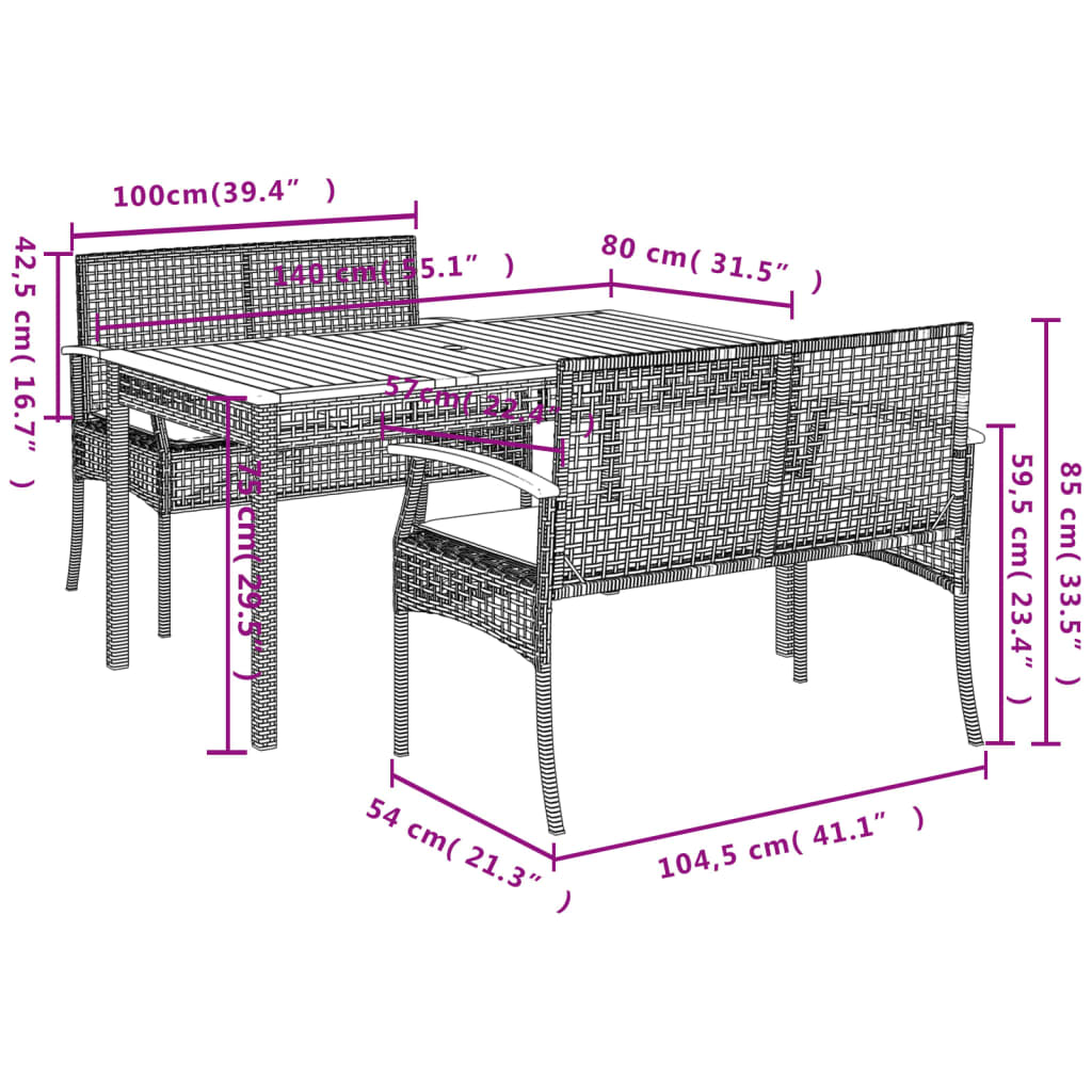 Set mobilier de gradina cu perne, 3 piese, bej, poliratan — imaginea 8