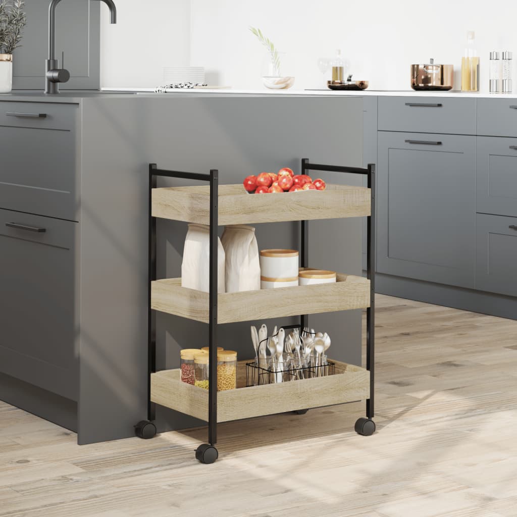 Carucior de bucatarie stejar sonoma 50x30x70 cm lemn prelucrat — imaginea 4