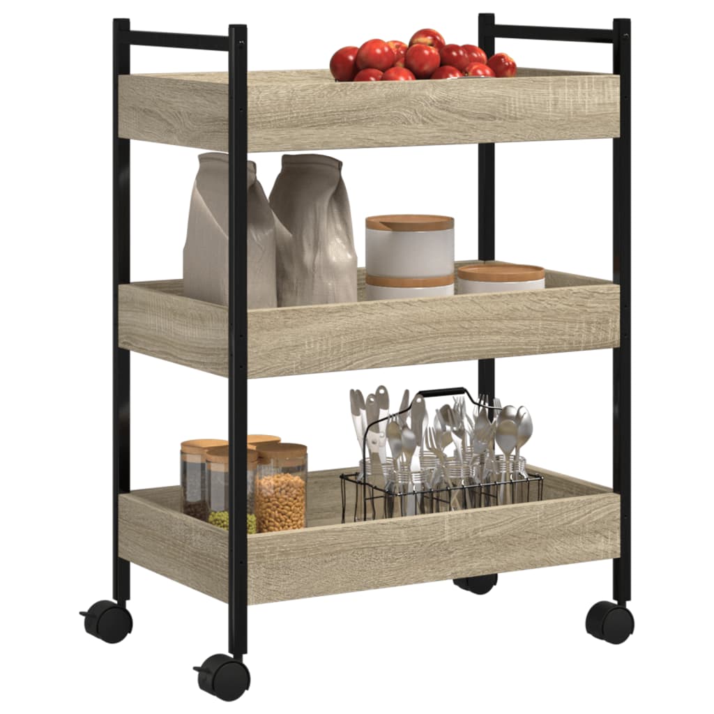 Carucior de bucatarie stejar sonoma 50x30x70 cm lemn prelucrat — imaginea 6