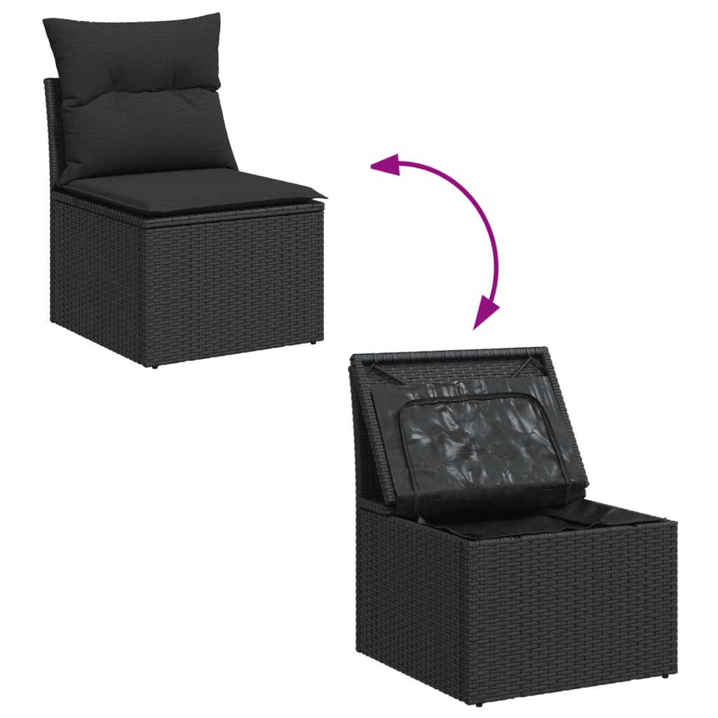 Set canapele de gradina cu perne, 11 piese, negru, poliratan — imaginea 4
