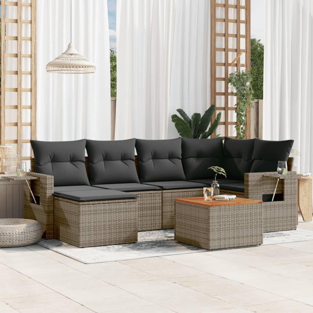 Set canapele de gradina, 7 piese, cu perne, gri, poliratan — imaginea 2