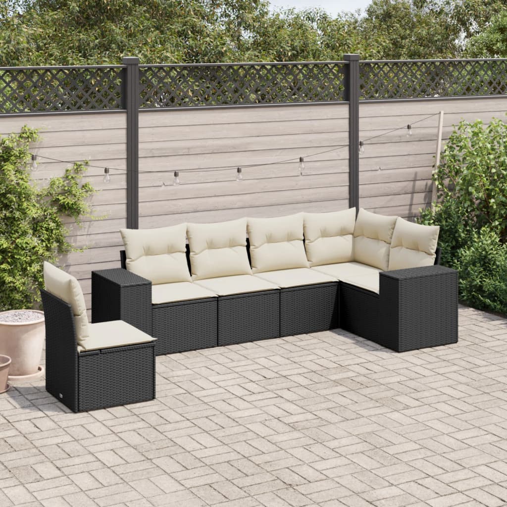 Set mobilier de gradina cu perne, 6 piese, negru, poliratan — imaginea 2