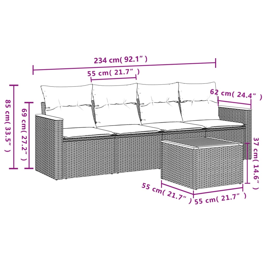 Set canapele de gradina, 5 piese, cu perne, bej, poliratan — imaginea 7