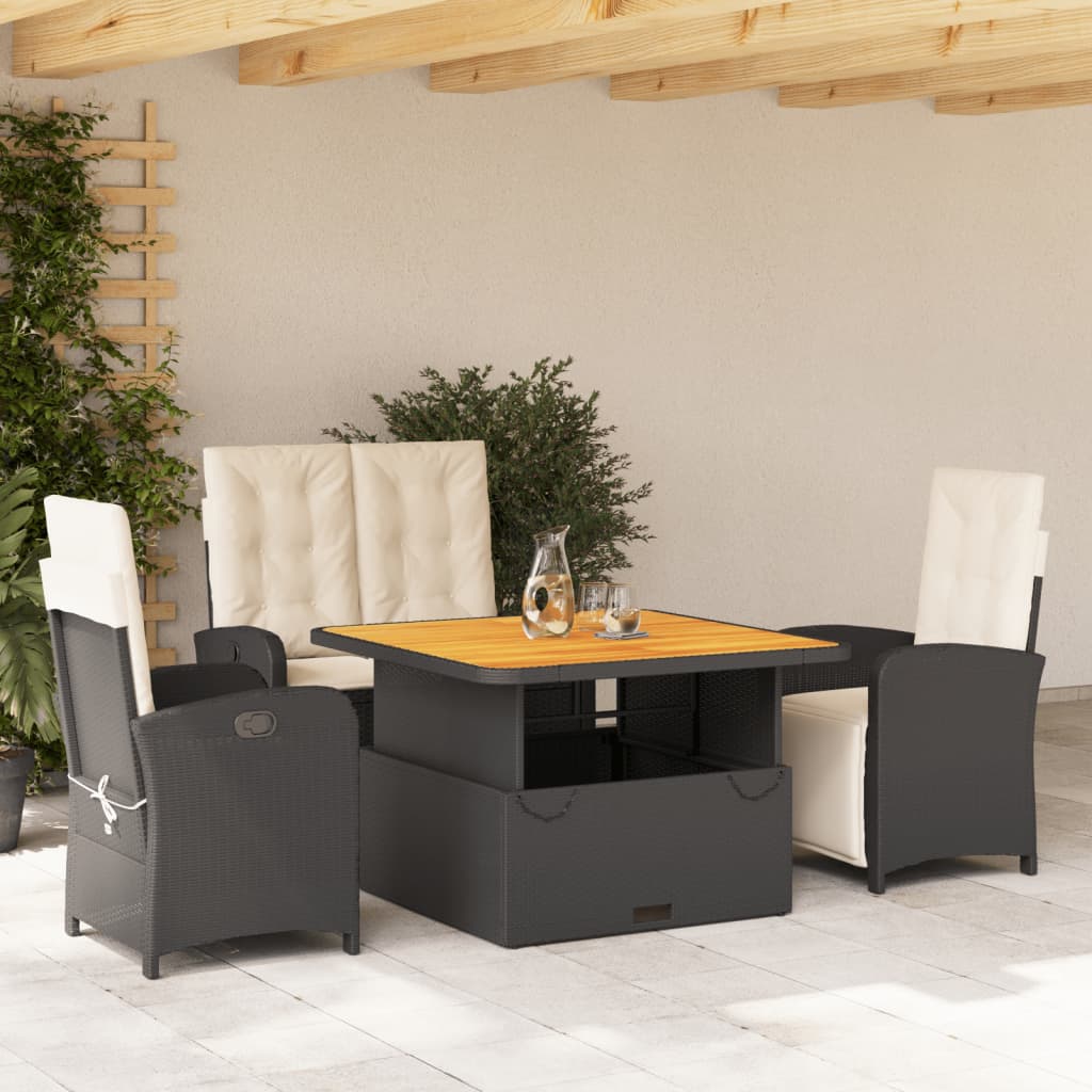 Set mobilier de gradina cu perne, 4 piese, negru, poliratan — imaginea 2