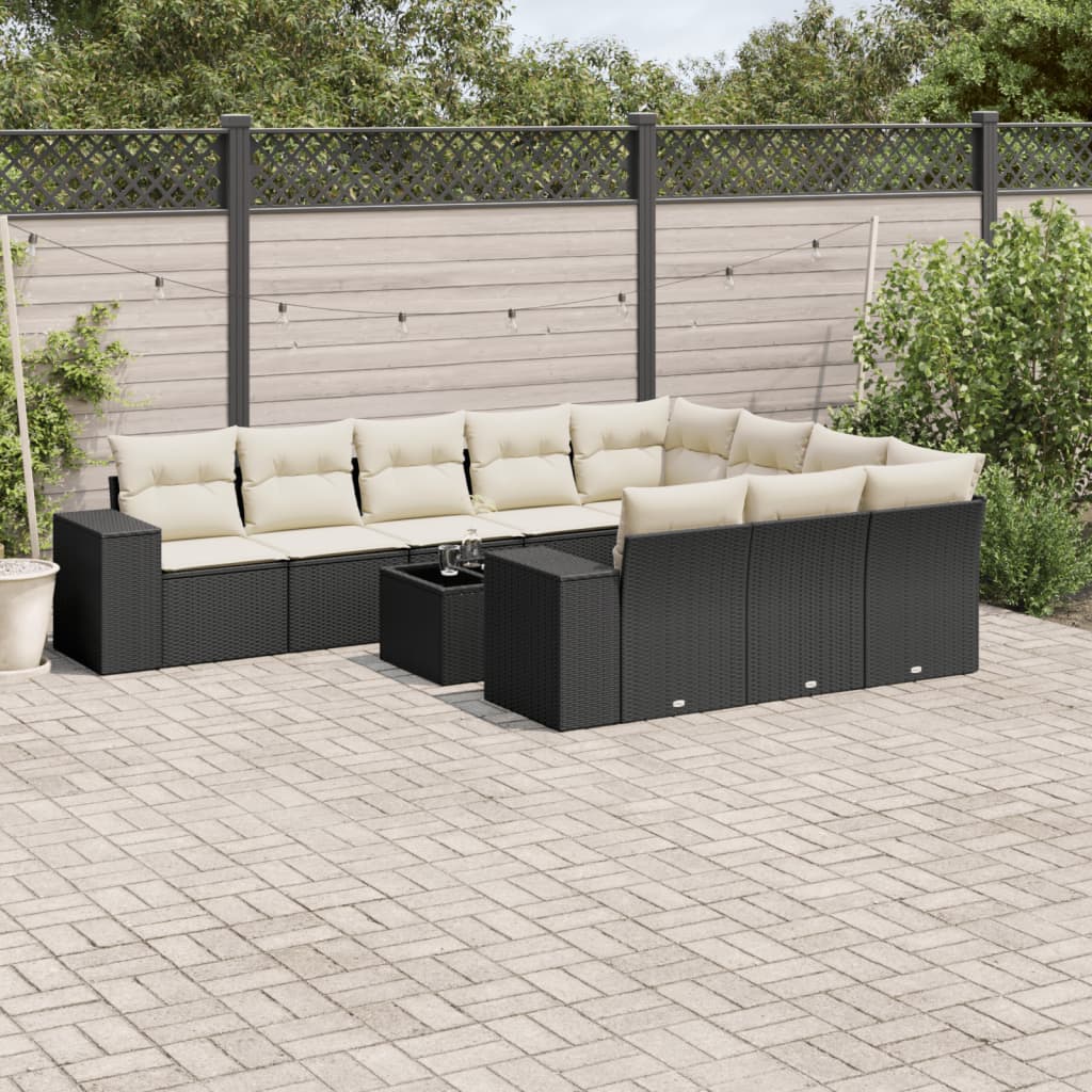 Set canapele de gradina cu perne, 11 piese, negru, poliratan — imaginea 2