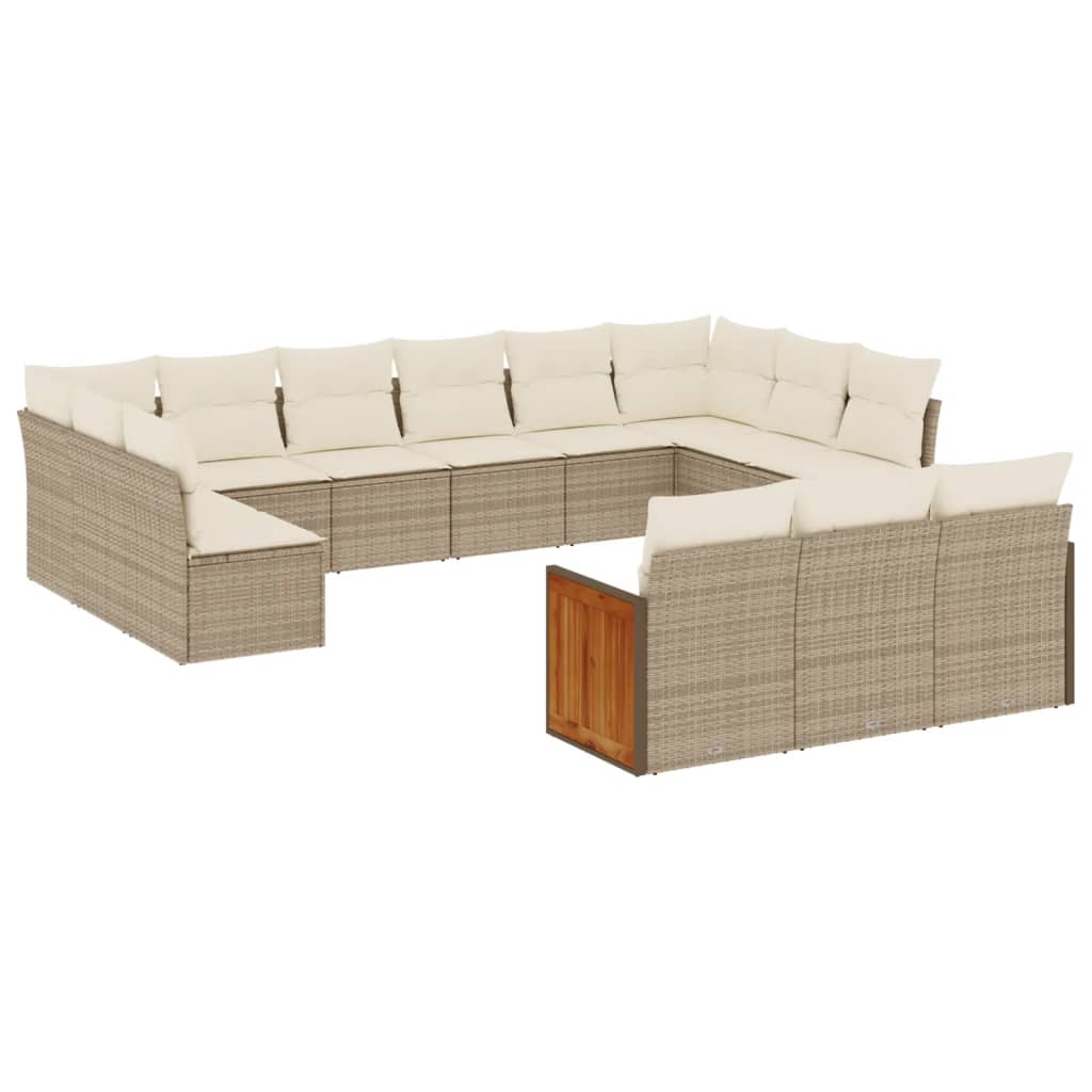 Set canapele de gradina, 13 piese, cu perne, bej, poliratan