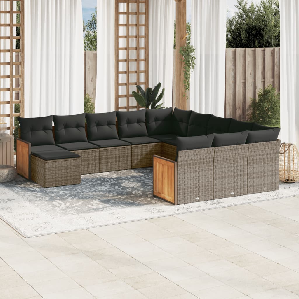 Set canapea de gradina cu perne, 12 piese, gri, poliratan — imaginea 2