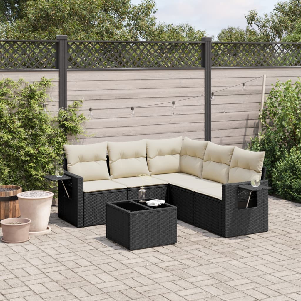 Set mobilier de gradina cu perne, 6 piese, negru, poliratan — imaginea 2