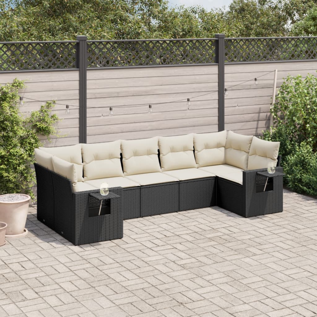 Set canapele de gradina cu perne, 7 piese, negru, poliratan — imaginea 2