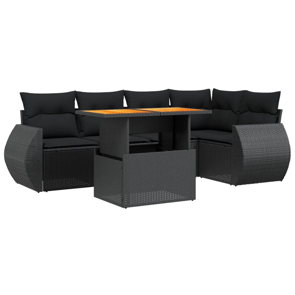 Set mobilier de gradina cu perne, 6 piese, negru, poliratan