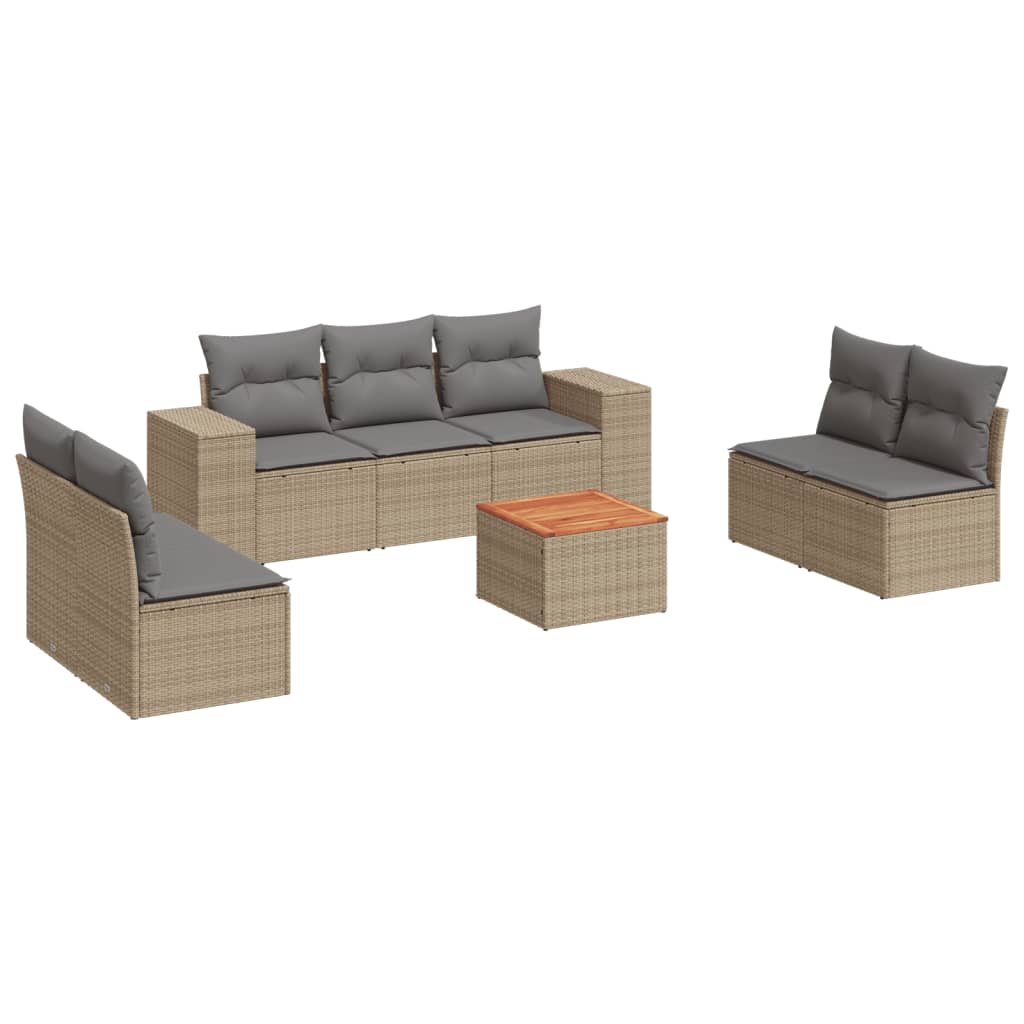 Set canapele de gradina, 8 piese, cu perne, bej, poliratan