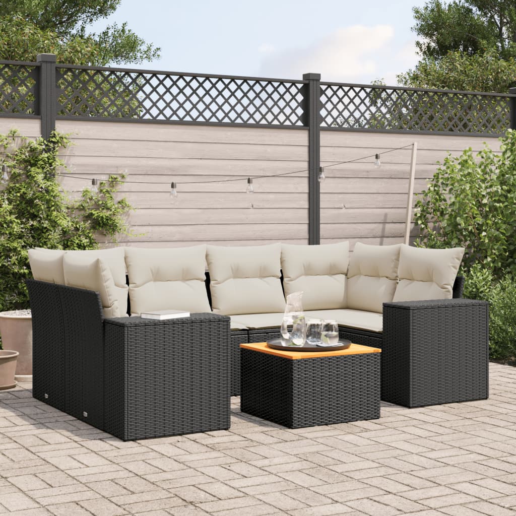 Set canapele de gradina cu perne, 7 piese, negru, poliratan — imaginea 2