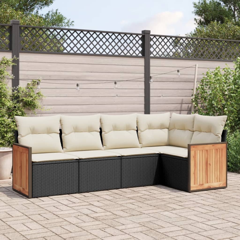 Set mobilier de gradina cu perne, 5 piese, negru, poliratan — imaginea 2