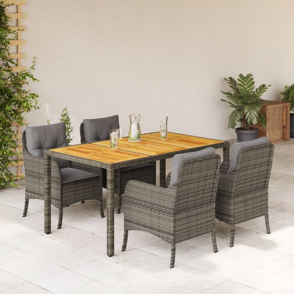 Set mobilier de gradina cu perne, 5 piese, gri, poliratan — imaginea 2