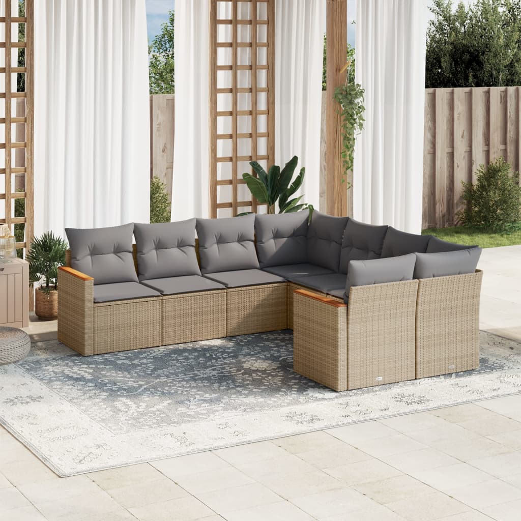 Set canapele de gradina, 8 piese, cu perne, bej, poliratan — imaginea 2