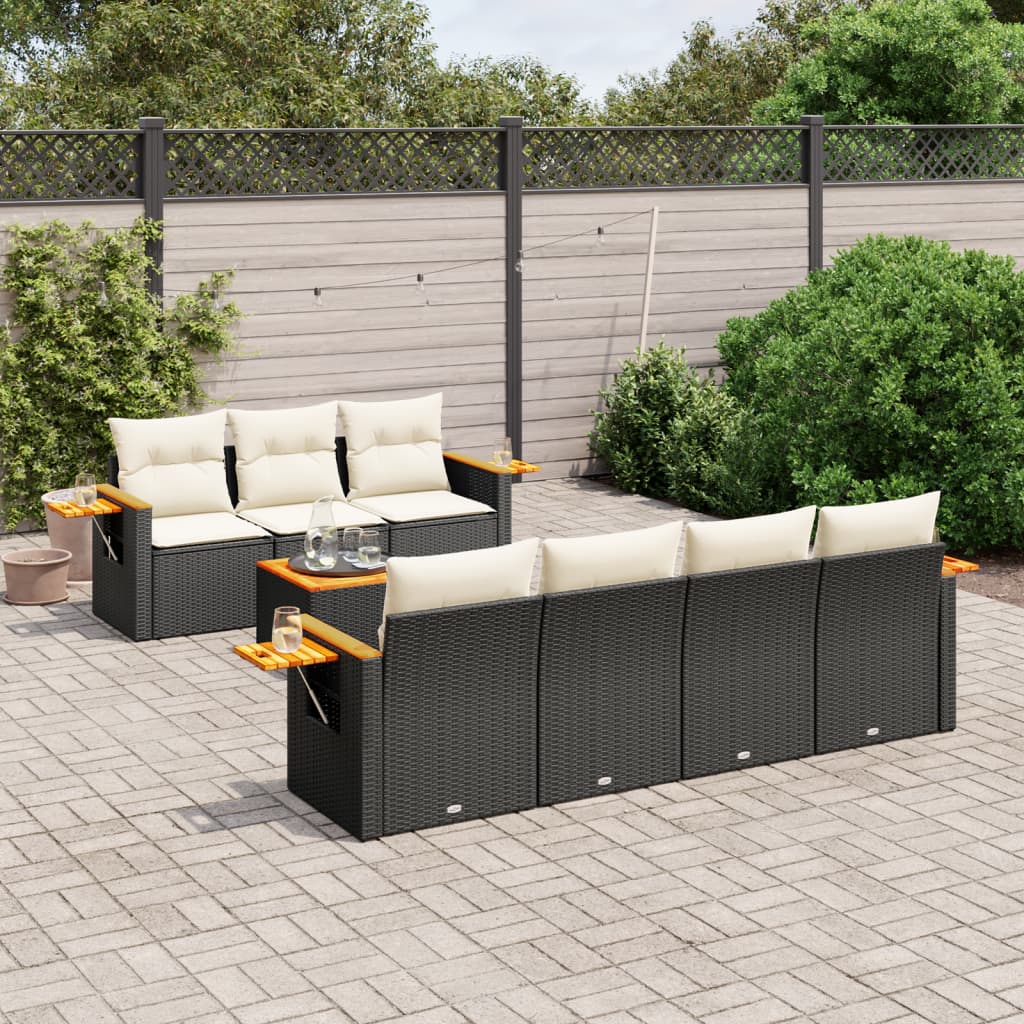 Set mobilier de gradina cu perne, 8 piese, negru, poliratan — imaginea 2