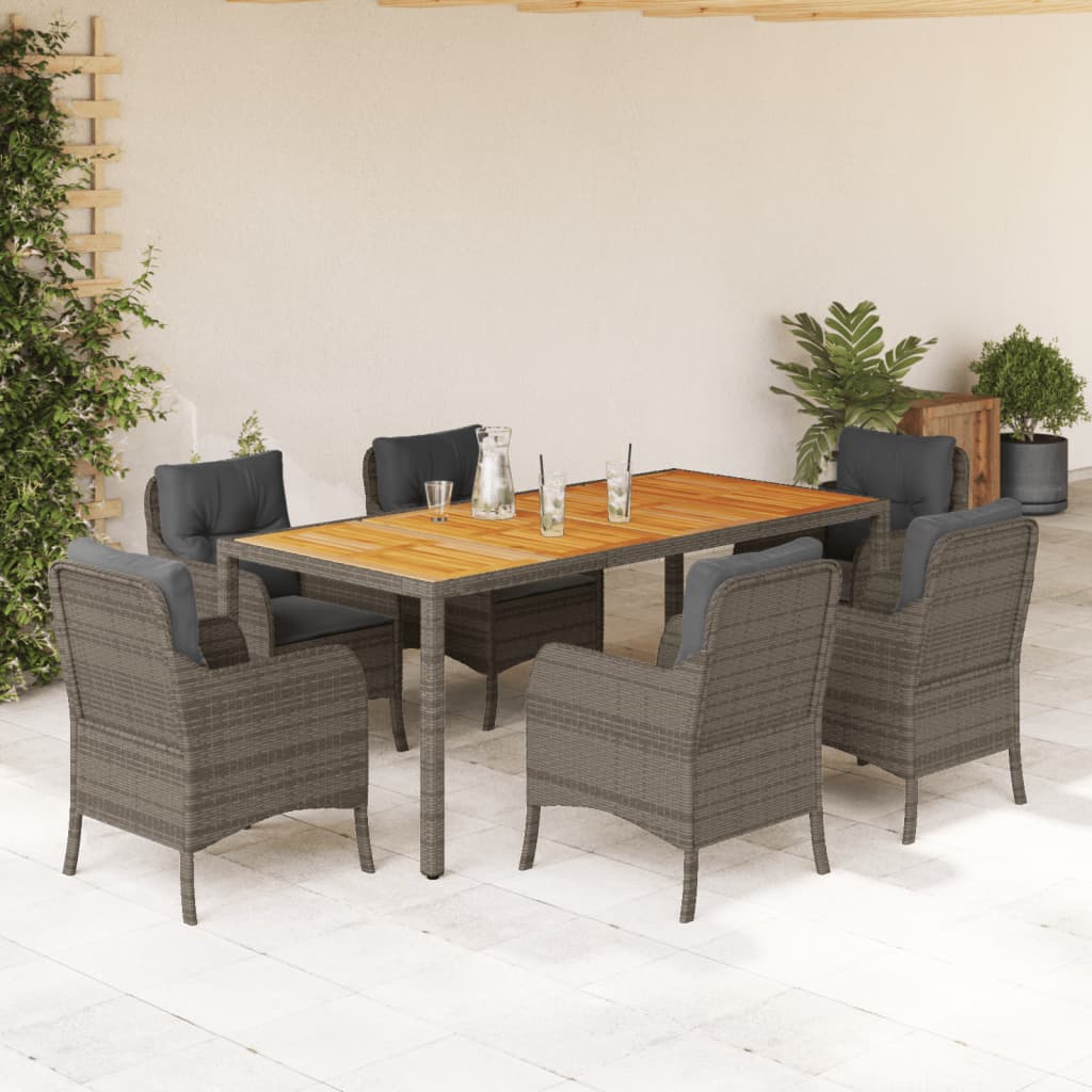 Set mobilier de gradina cu perne, 7 piese, gri, poliratan — imaginea 2