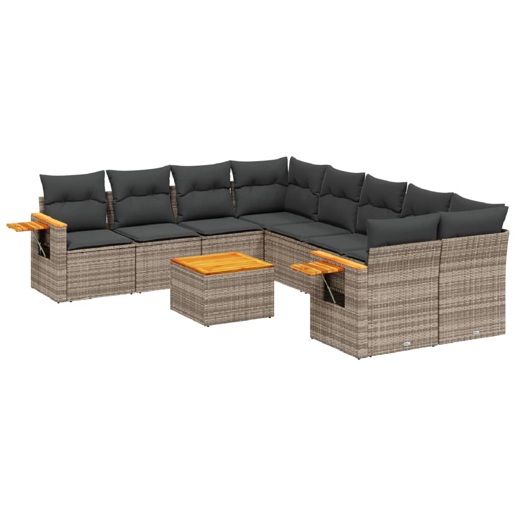 Set canapele de gradina, 9 piese, cu perne, gri, poliratan