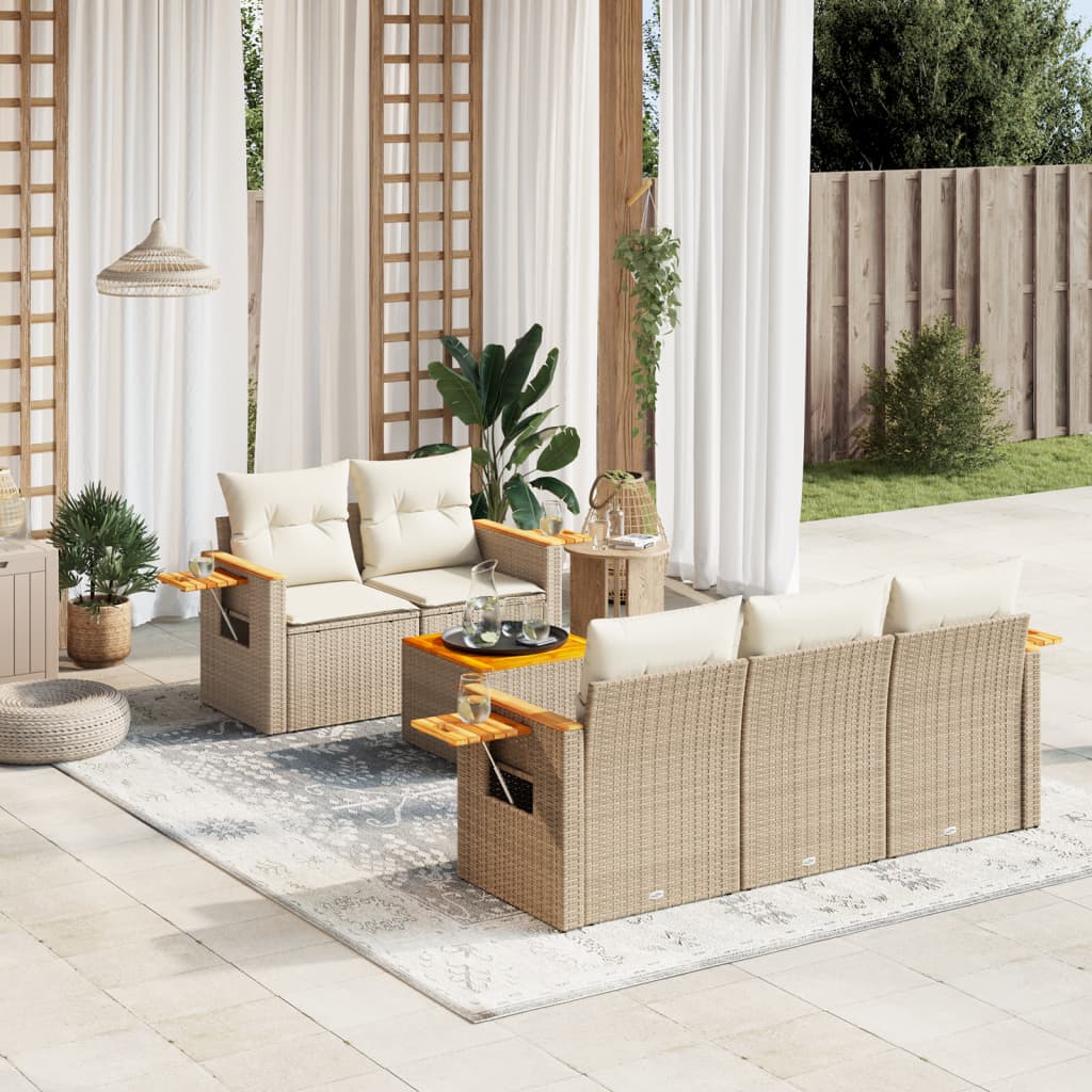 Set canapele de gradina cu perne, 6 piese, bej, poliratan — imaginea 2
