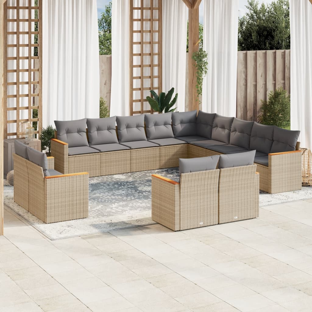 Set canapele de gradina, 13 piese, cu perne, bej, poliratan — imaginea 2
