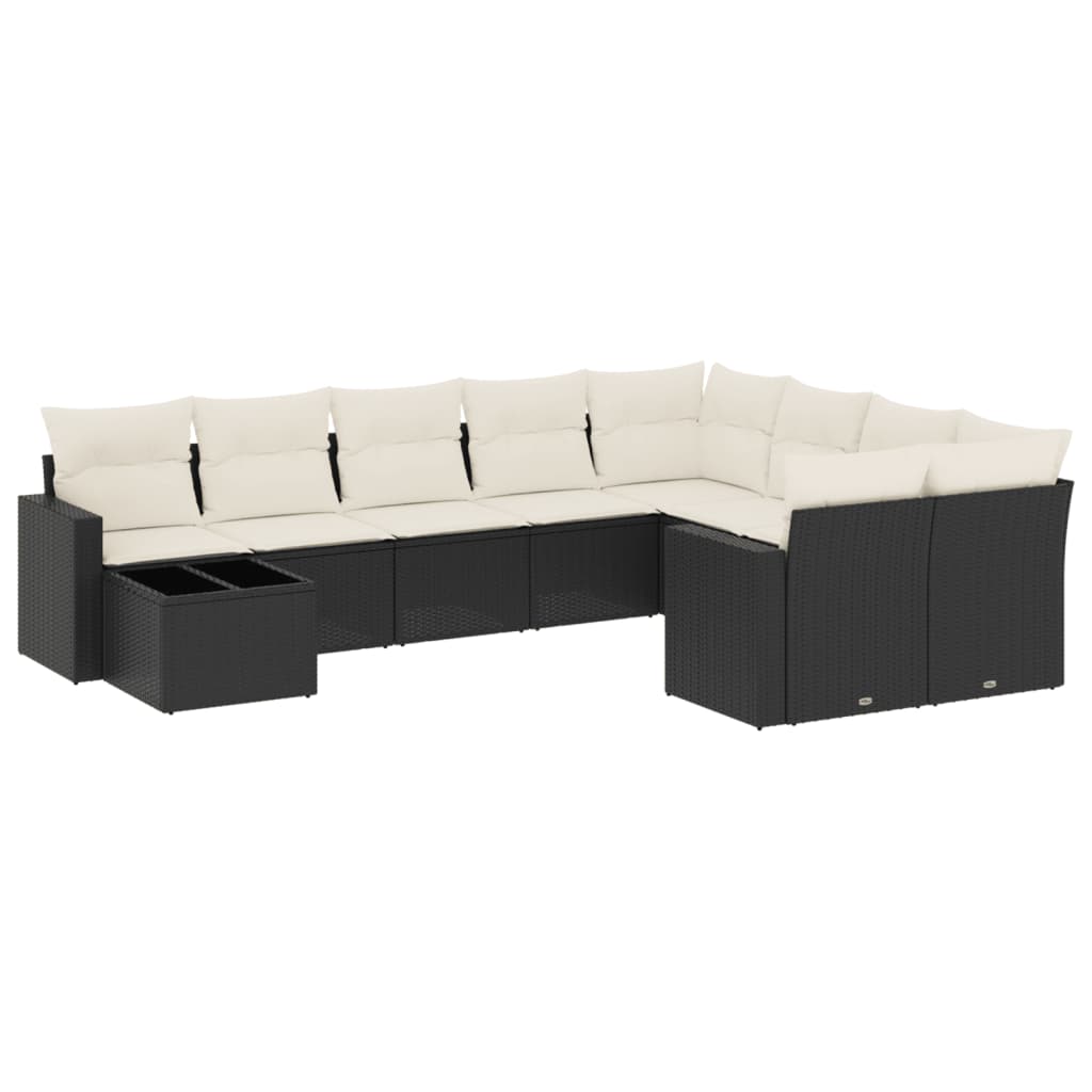 Set canapele de gradina cu perne, 10 piese, negru, poliratan