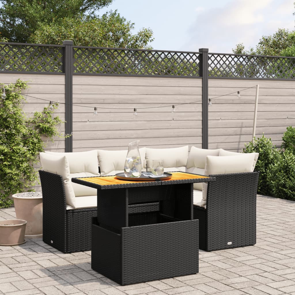 Set mobilier de gradina cu perne, 5 piese, negru, poliratan — imaginea 2