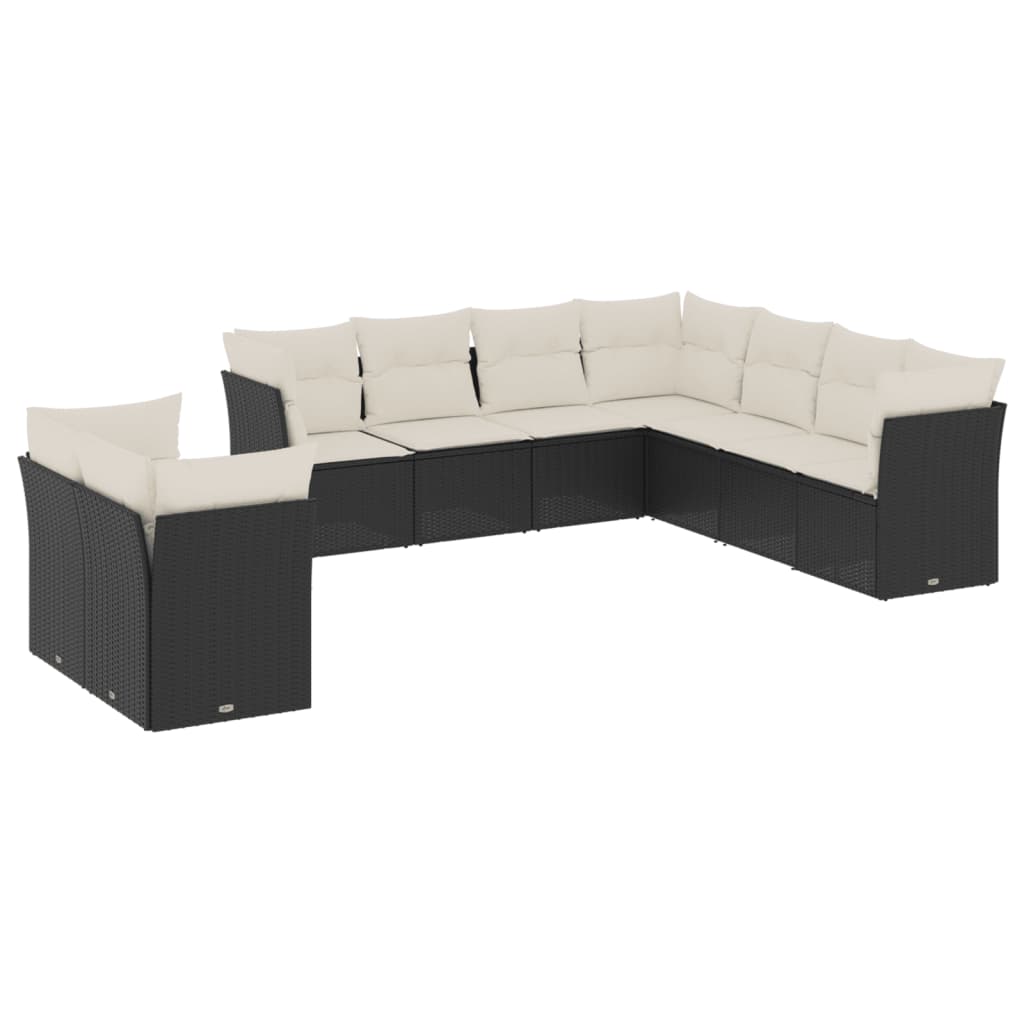 Set mobilier de gradina cu perne, 9 piese, negru, poliratan