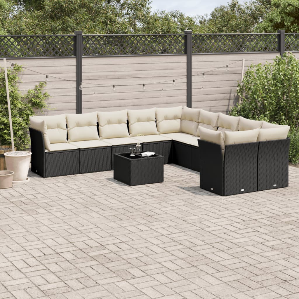 Set canapele de gradina cu perne, 11 piese, negru, poliratan — imaginea 2