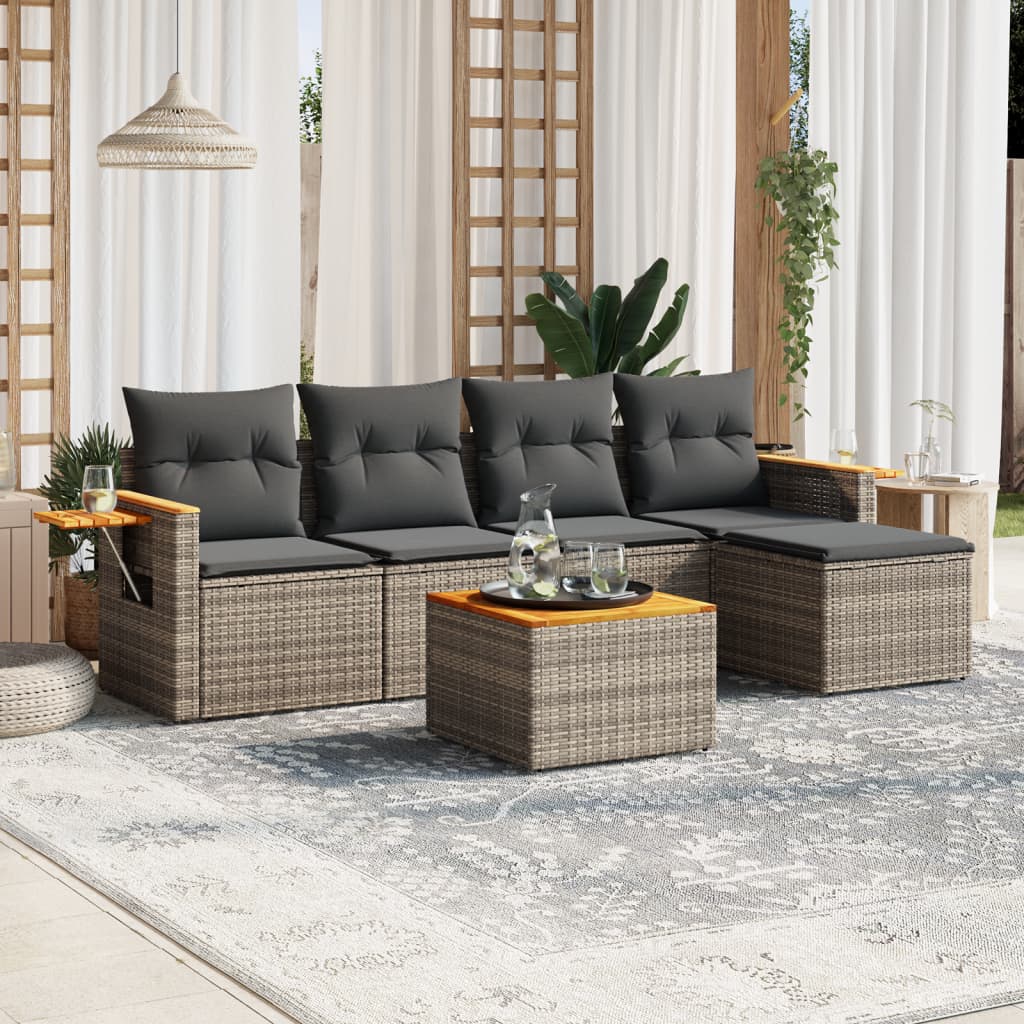Set mobilier gradina cu perne, 6 piese, gri, poliratan — imaginea 2