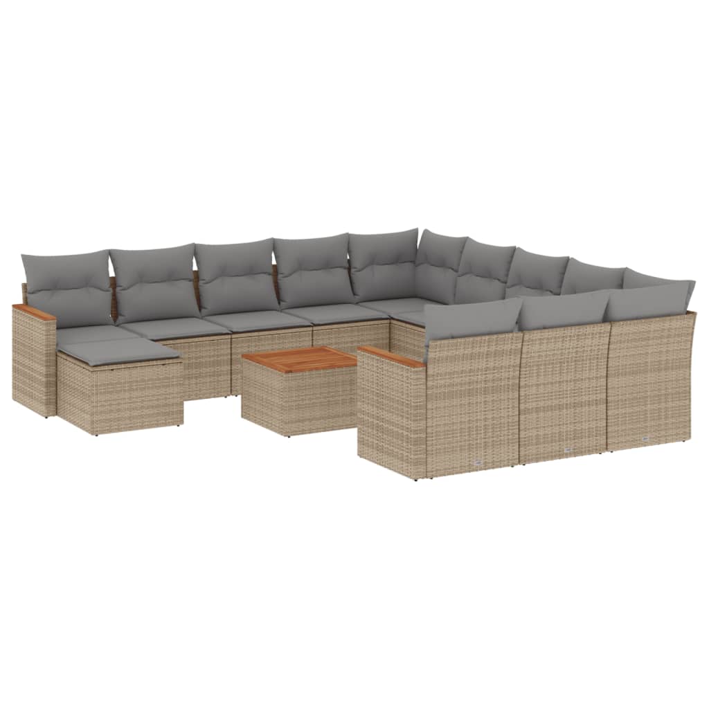 Set canapele de gradina, 13 piese, cu perne, bej, poliratan