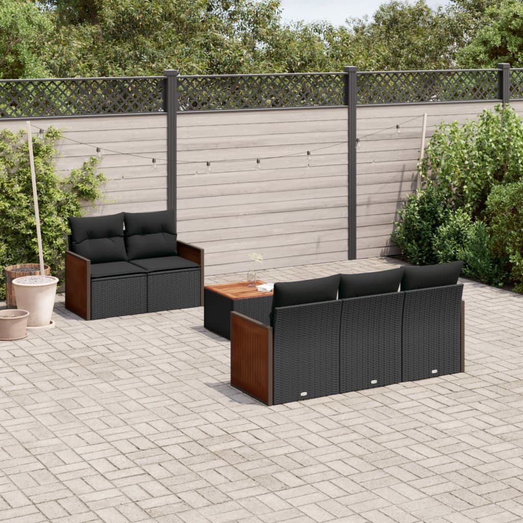 Set mobilier de gradina cu perne, 6 piese, negru, poliratan — imaginea 2