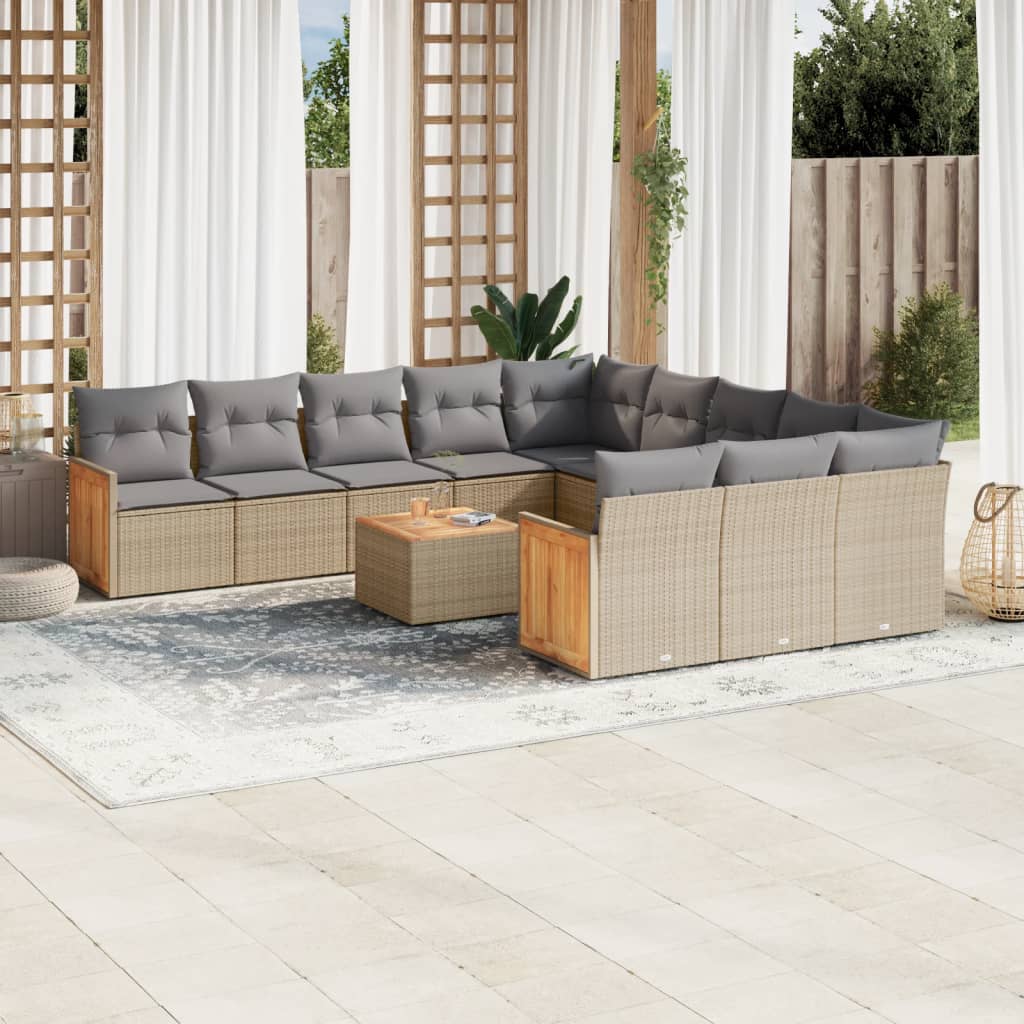 Set canapele de gradina, 13 piese, cu perne, bej, poliratan — imaginea 2