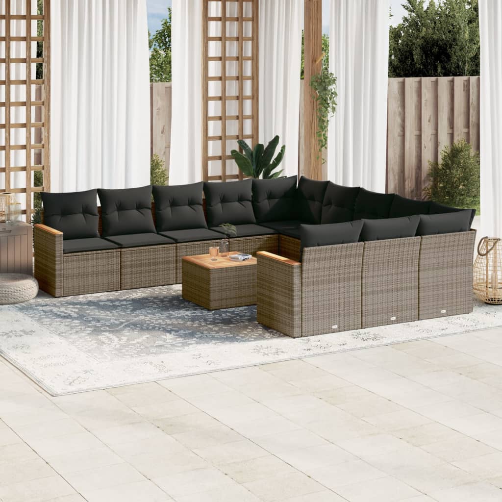 Set canapea de gradina cu perne, 12 piese, gri, poliratan — imaginea 2