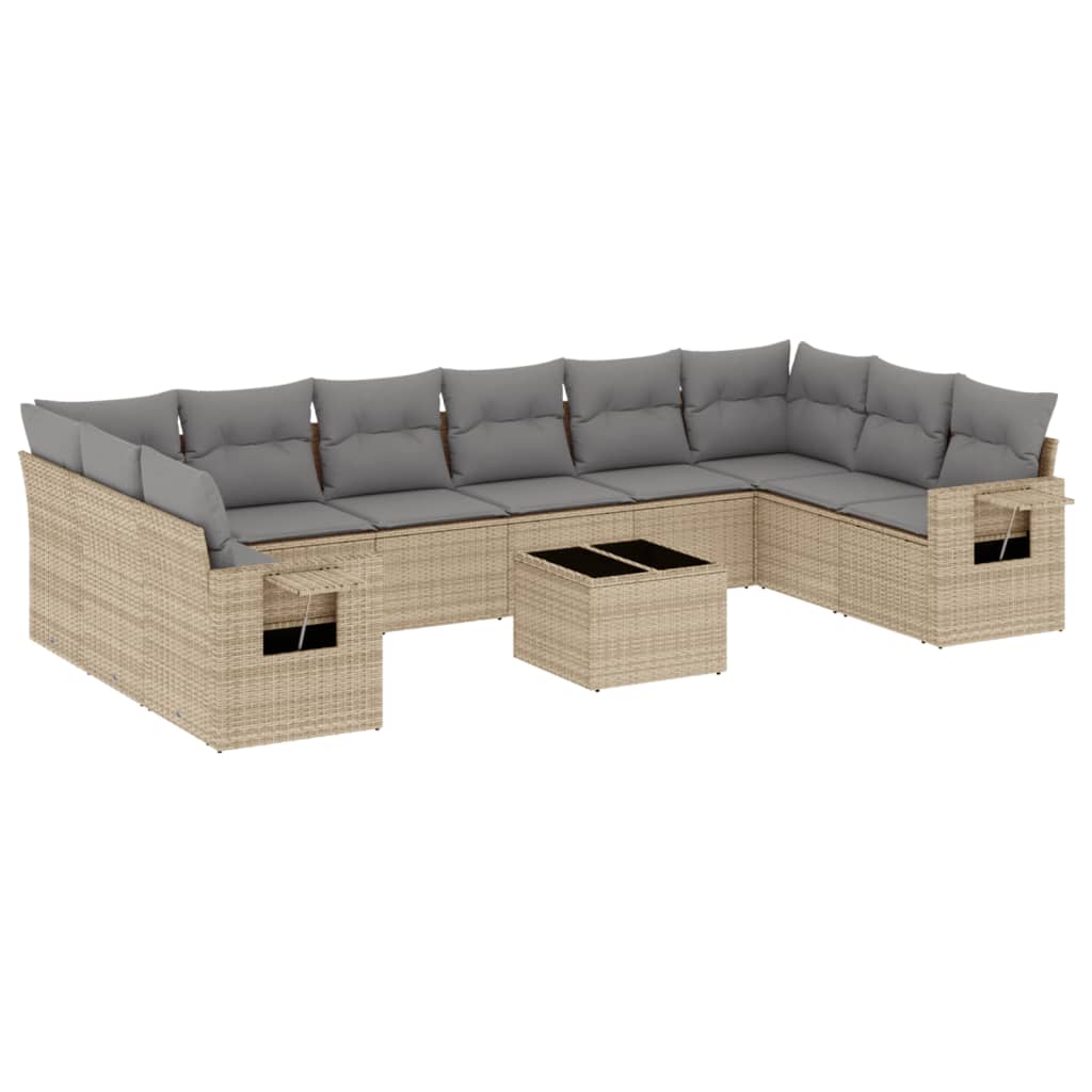 Set canapele de gradina cu perne, 11 piese, bej, poliratan