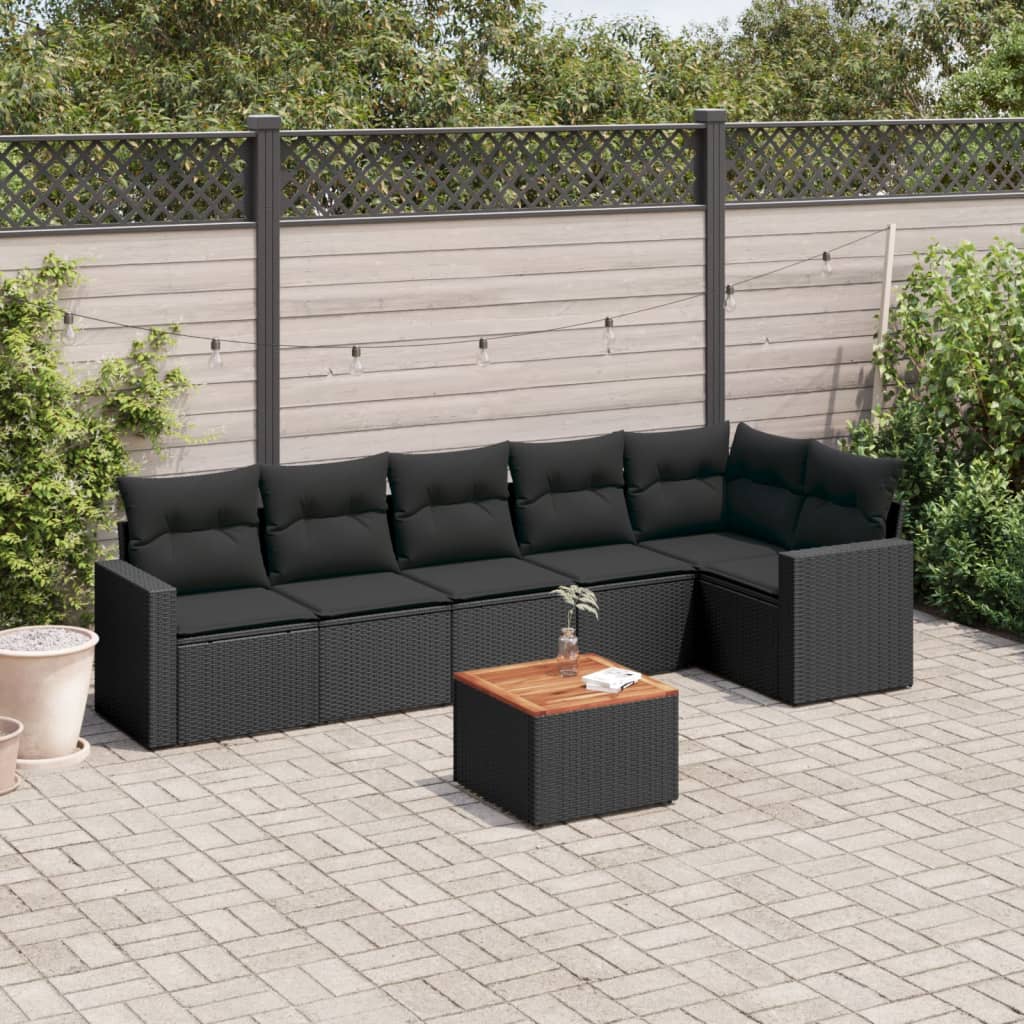 Set canapele de gradina cu perne, 7 piese, negru, poliratan — imaginea 2