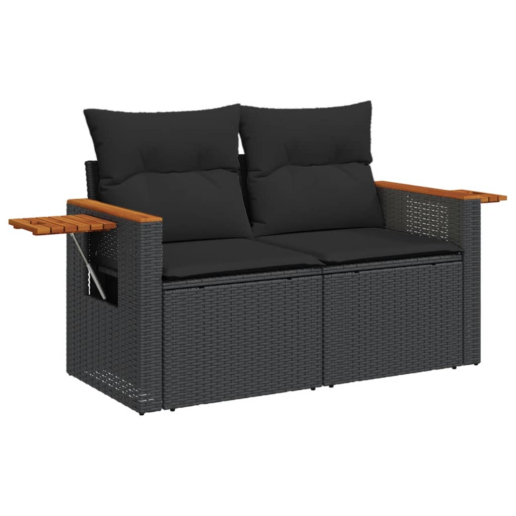 Set mobilier de gradina cu perne, 4 piese, negru, poliratan — imaginea 5