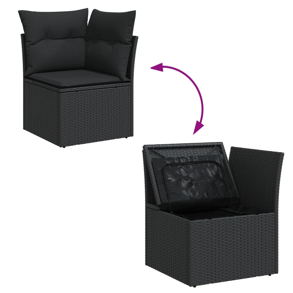 Set canapele de gradina cu perne, 10 piese, negru, poliratan — imaginea 3