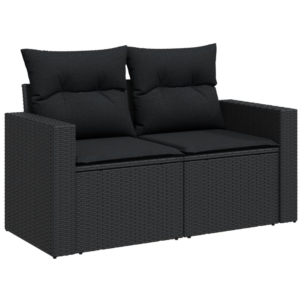 Set canapele de gradina cu perne, 10 piese, negru, poliratan — imaginea 8