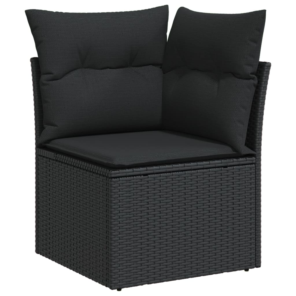 Set canapele de gradina cu perne, 10 piese, negru, poliratan — imaginea 10