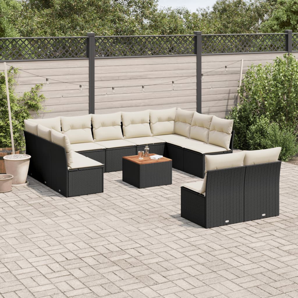 Set canapele de gradina, 12 piese, cu perne, negru, poliratan — imaginea 2