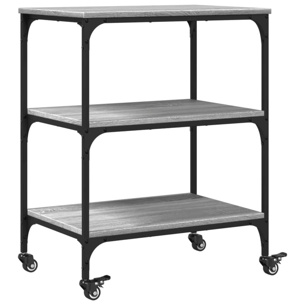 Carucior de bucatarie, gri sonoma, 60x41x76 cm, lemn prelucrat — imaginea 9