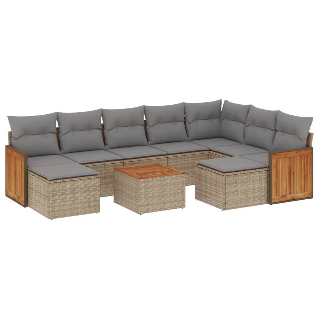 Set canapele de gradina cu perne, 10 piese, bej, poliratan