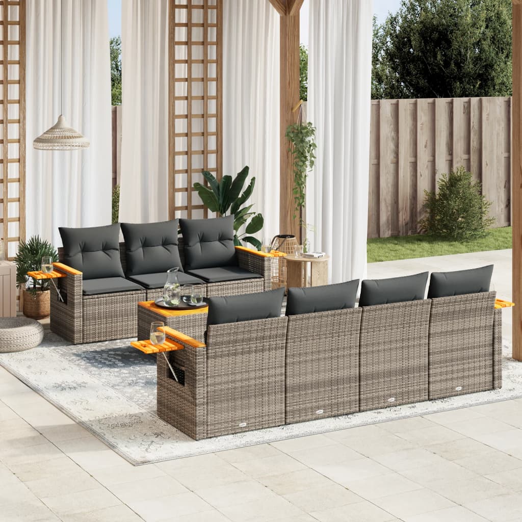 Set canapele de gradina cu perne, 8 piese, gri, poliratan — imaginea 2