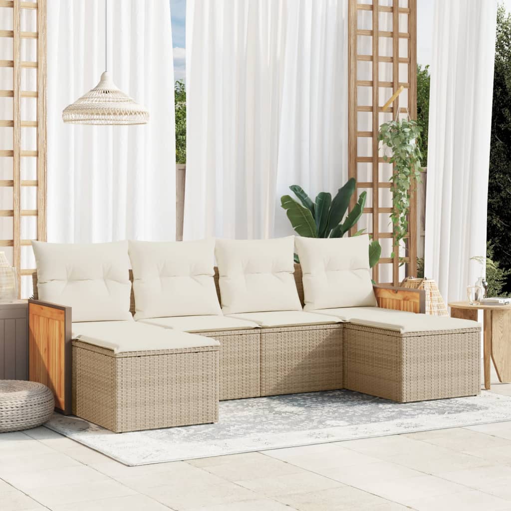 Set canapele de gradina cu perne, 6 piese, bej, poliratan — imaginea 2