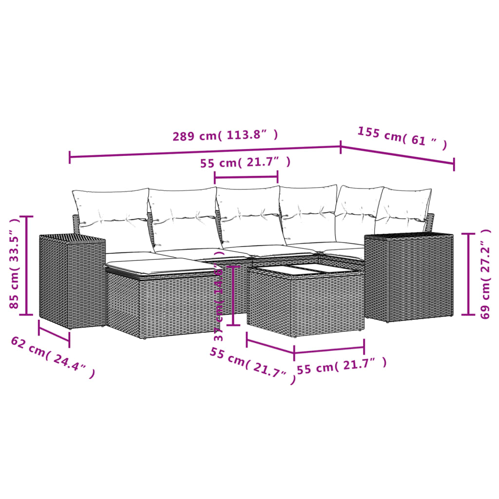 Set canapele de gradina, 7 piese, cu perne, bej, poliratan — imaginea 9