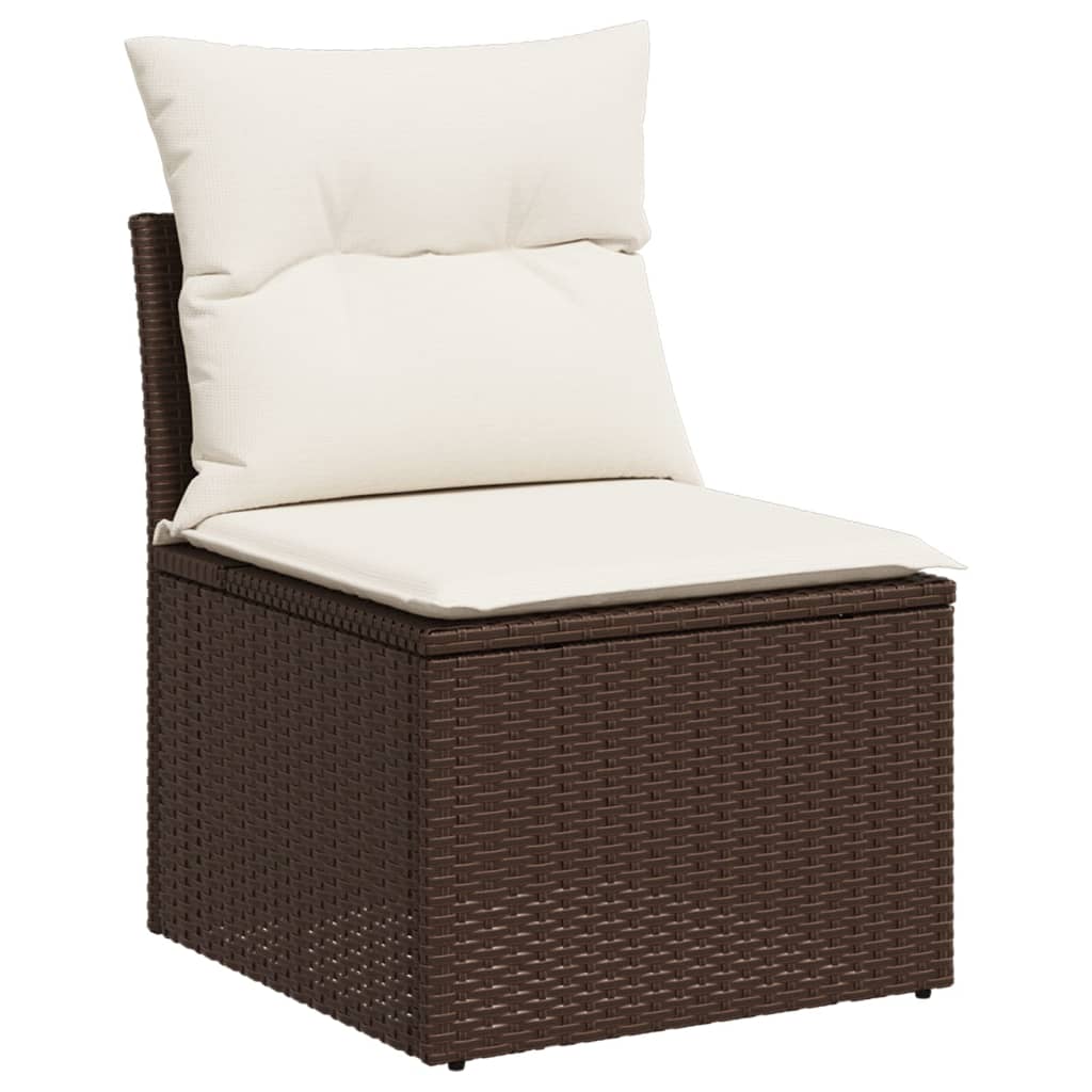 Set canapele de gradina cu perne, 10 piese, maro, poliratan — imaginea 3